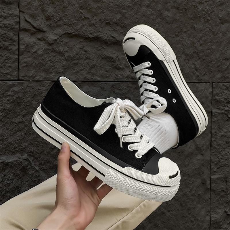 

C open smile low-top canvas shoes soft midsole thick sole heightening Japanese casual shoes niche trendy shoes 39 прохладный черный