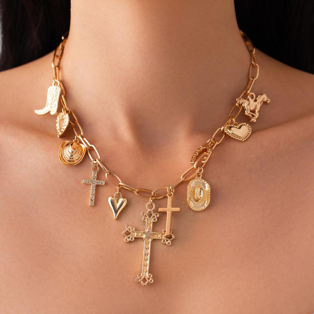 Süße Coole Liebe Runder Anhänger Halskette Damen, Persönlichkeit ins Punk Babes Stil Schlüsselbein Kette