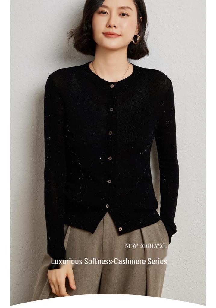 Women's Cashmere Wool Blend Beaded Cardigan - 2024 Autumn/Winter Collection