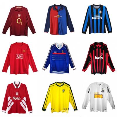 Retro fotbalový tréninkový dres s dlouhým rukávem Vintage fotbalový dres Muži Ženy Klasické týmové dresy Argentina Brazílie Chelsea Francie AC