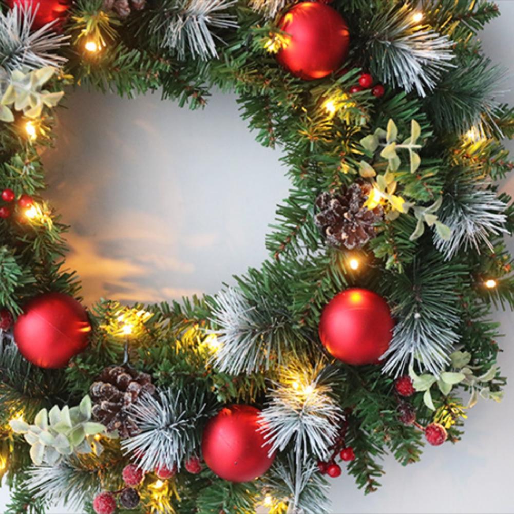 Simulation LED Christmas Wreath Front Door Christmas Wreath With Lights Red Berry Xmas Decoration For Window Wall Decors 40cm