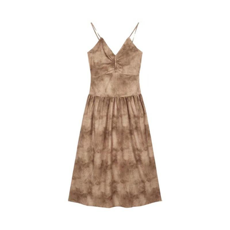 Sweet and spicy backless floral suspender dress fairy summer high-end sexy temperament waist seaside vacation dress