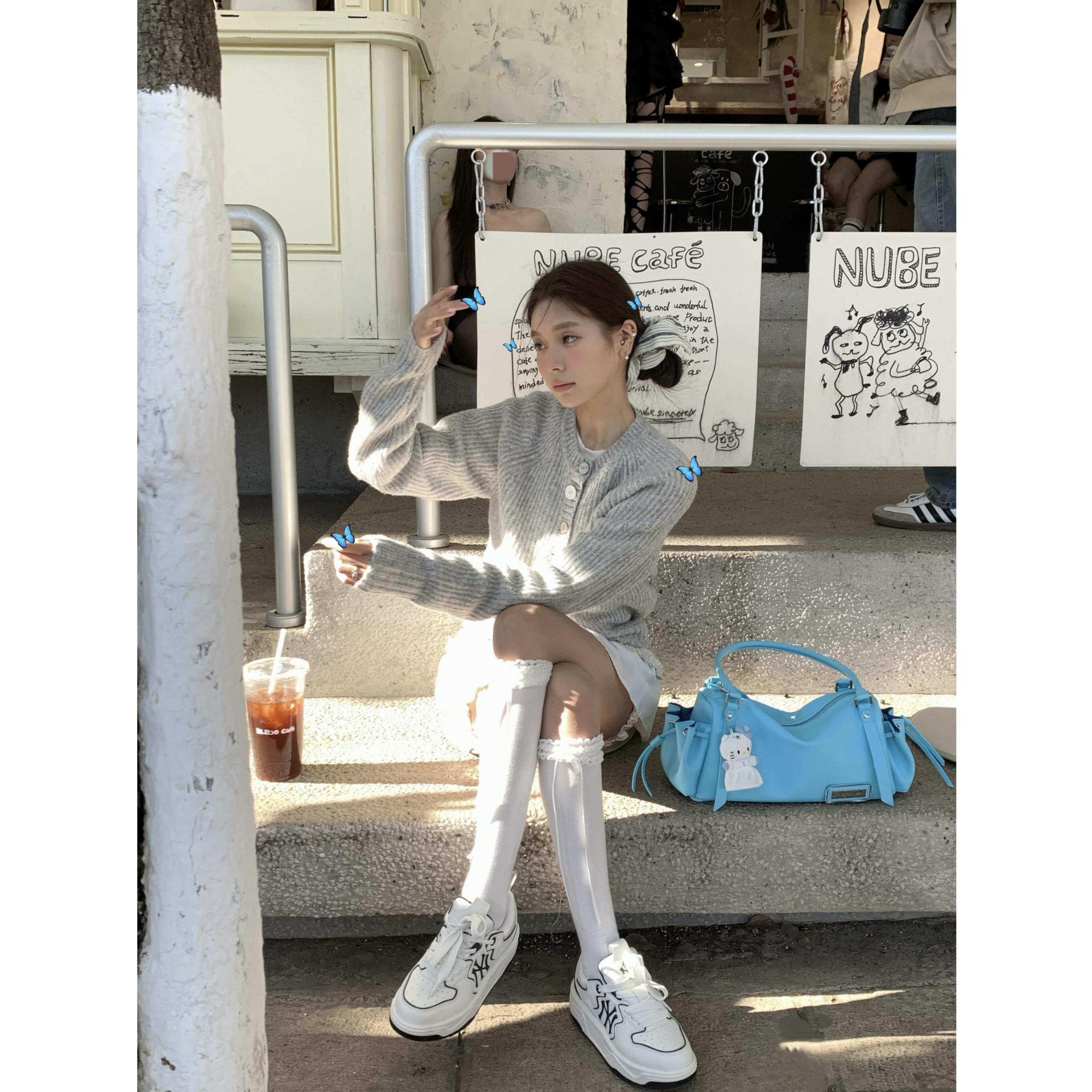 

2026 New Korean Style Grey Knit Cardigan Sweater for Women - Spring/Autumn Casual Outerwear Top Small серый