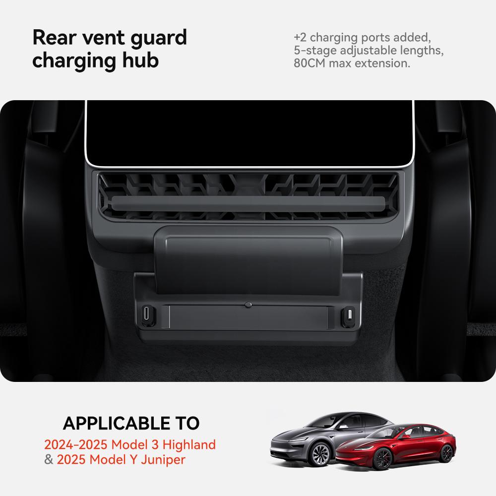 For Tesla Model 3 Y Highland Juniper 2026 Rear Air Vent 27W Quick Charger USB Shunt HUB Intelligent Docking Station Accessories