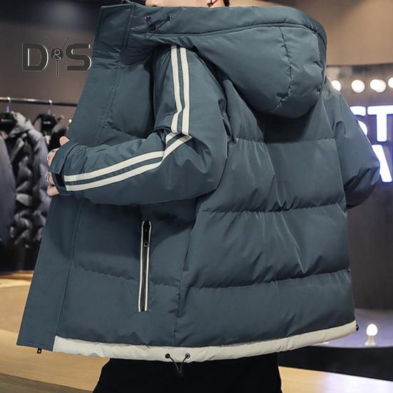 Giacca da uomo in cotone con cappuccio, manica lunga, patchwork, colore imbottito, antivento, caldo cotone, patta con cerniera, capospalla