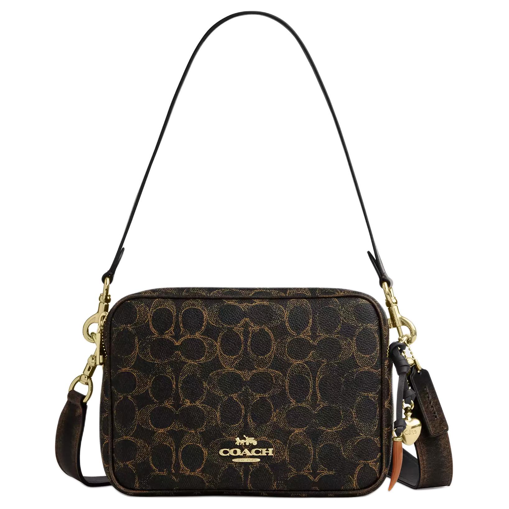

Coach Carey Classic Monogram Charm Design Coated Canvas And Leather Shoulder Bag Women shoulder bag Gold Brown CEK68-IMBRN Basic Set (Bag+Dust Bag)