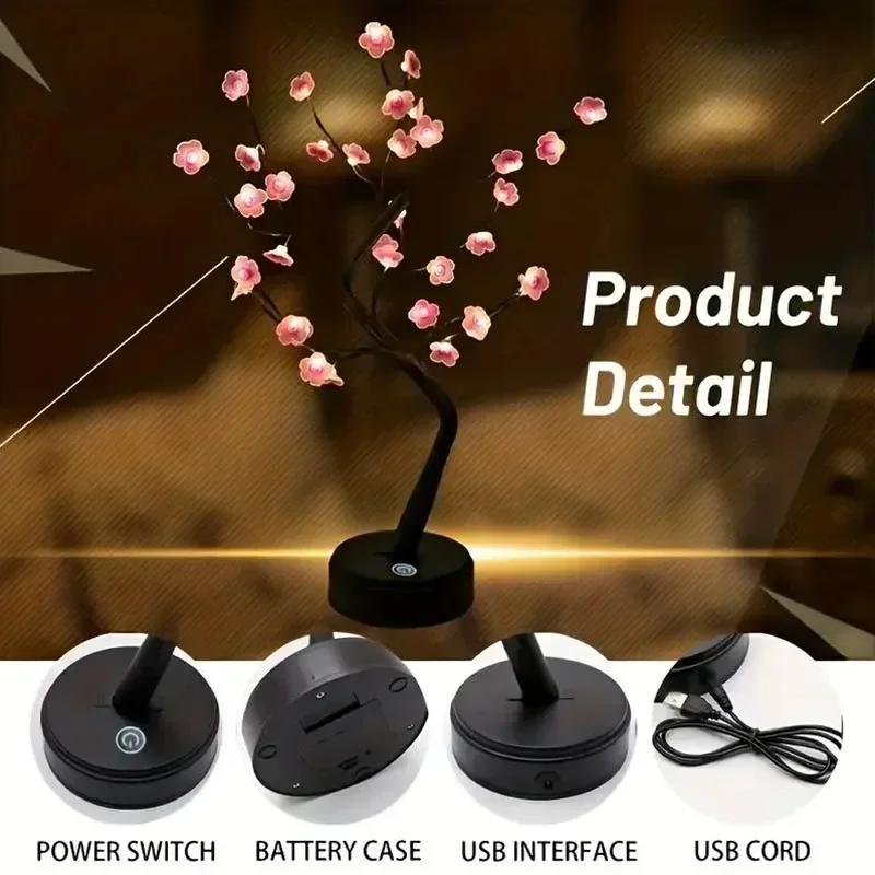 USB LED Tree Lamp Fairy Night Lights Touch Switch Tabletop Decor for Living Room Bedroom Wedding Valentine Christmas Gift