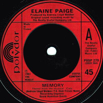 7inch Record ELAINE PAIGE - Memory POSP279 Polydor 1981 UK Pop Used