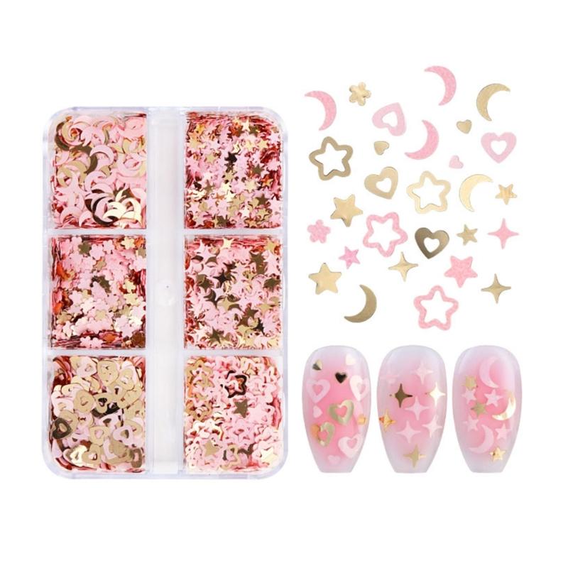 Pink Nail Glitter Sequins Decals Moon Star Heart Paillettes Resin Mold Filler Flower Petals Paillettes Decorations