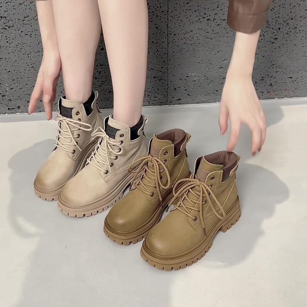 Cowhide version~ Martin boots women's retro simple and versatile short boots travel mountaineering kick not bad big yellow boots short boots