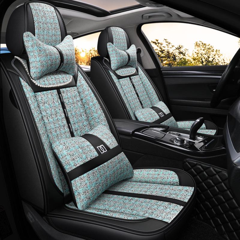 Seamless Full Coverage Linen Car Seat Cushion - Four Seasons Little Fragrant Style Cover