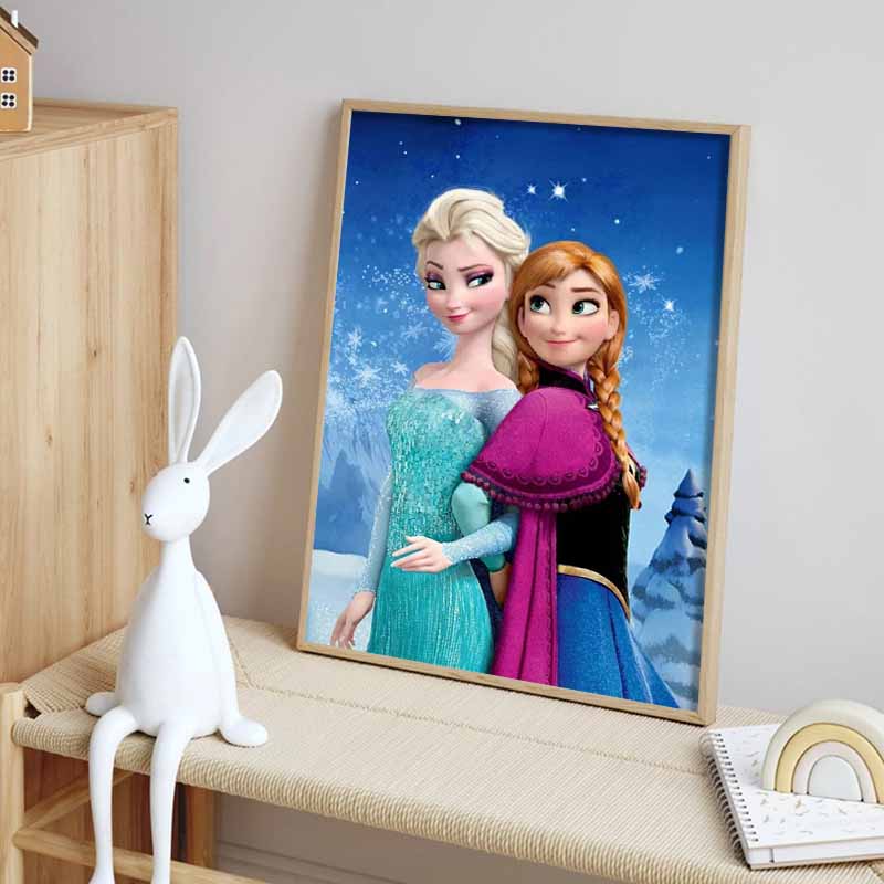 Disney Pittura con Diamanti Elsa e Anna Tema Amore Fraterno Illustrazione Carina Fai da Te Mosaico di Strass Kit Punto Croce Ricamo Regalo Decorazione Casa