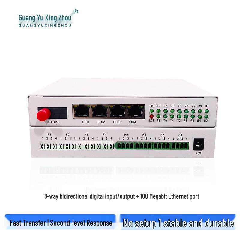 8-Channel Bidirectional Switch & Ethernet Fiber Optic Transceiver