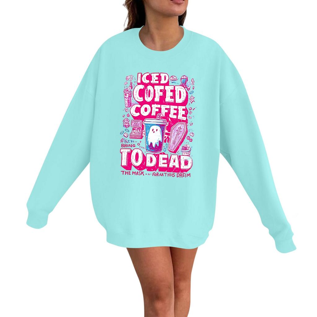 Women's Casual Fashion Long Sleeve Halloween Print Pullover Round Neck Sweatshirt