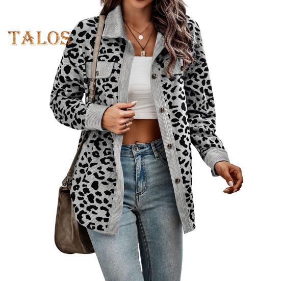 

Женское весенне-осеннее пальто с накладным нагрудным карманом, отложным воротником, однобортное, с леопардовым принтом, с длинными рукавами, средней длины, повседневная куртка XL светло-серый