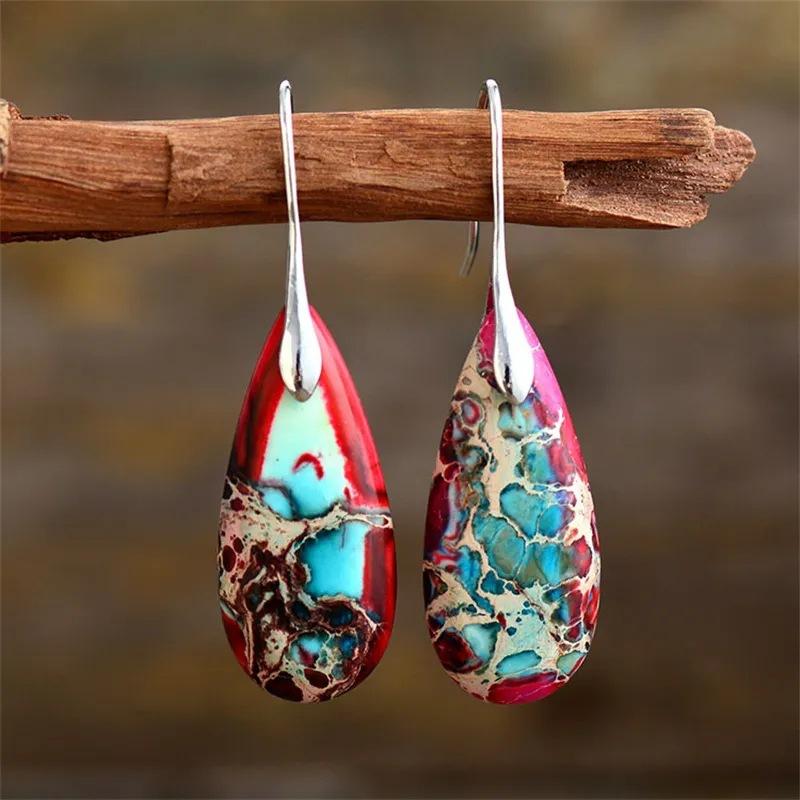 European and American Emperor Stone Droplet Pendant Earrings Natural Stone Jewelry for Women Earrings