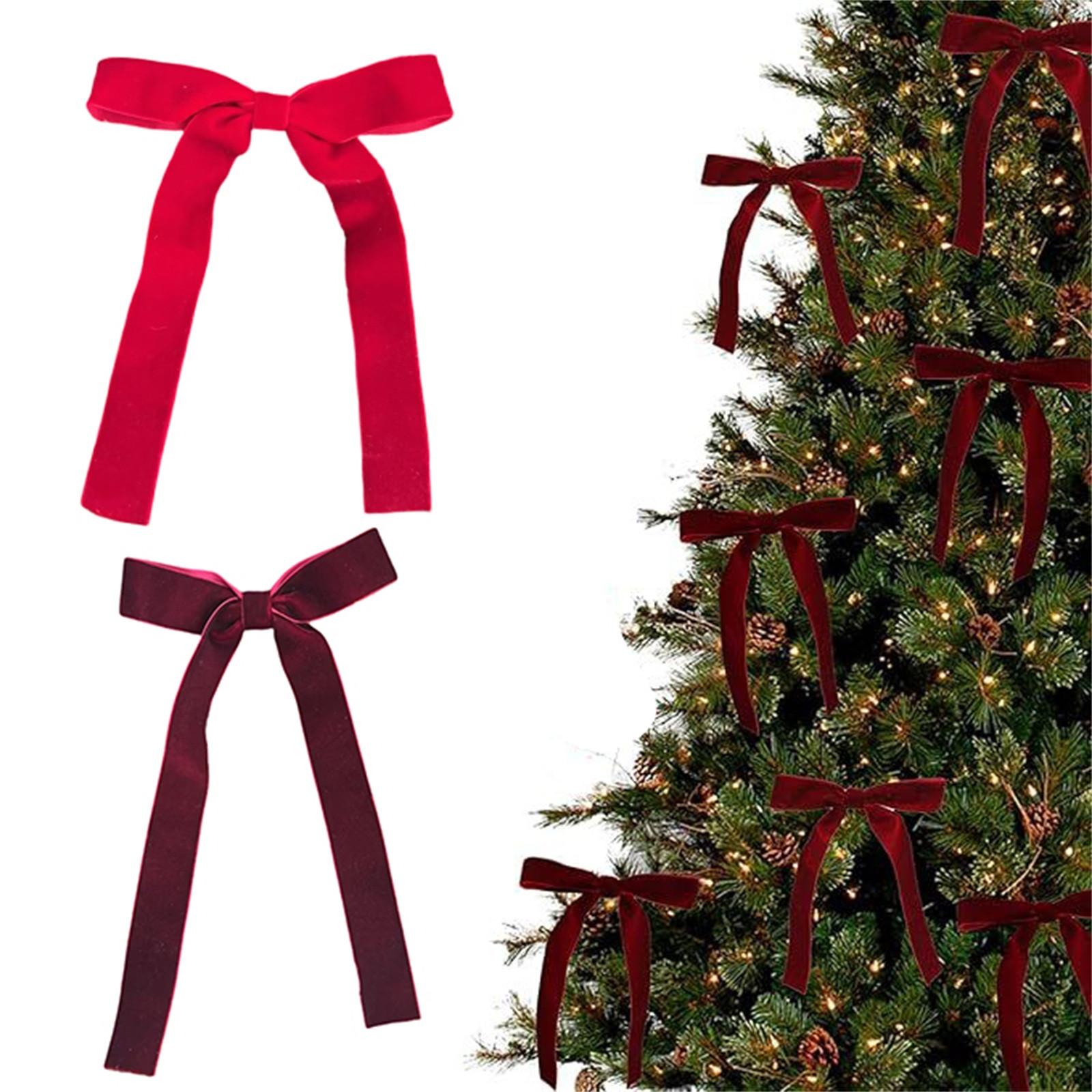 

12PC Velvet Bows For Christmas Tree Decorations Wreath Garland Velvet Bows With Tie One Size
