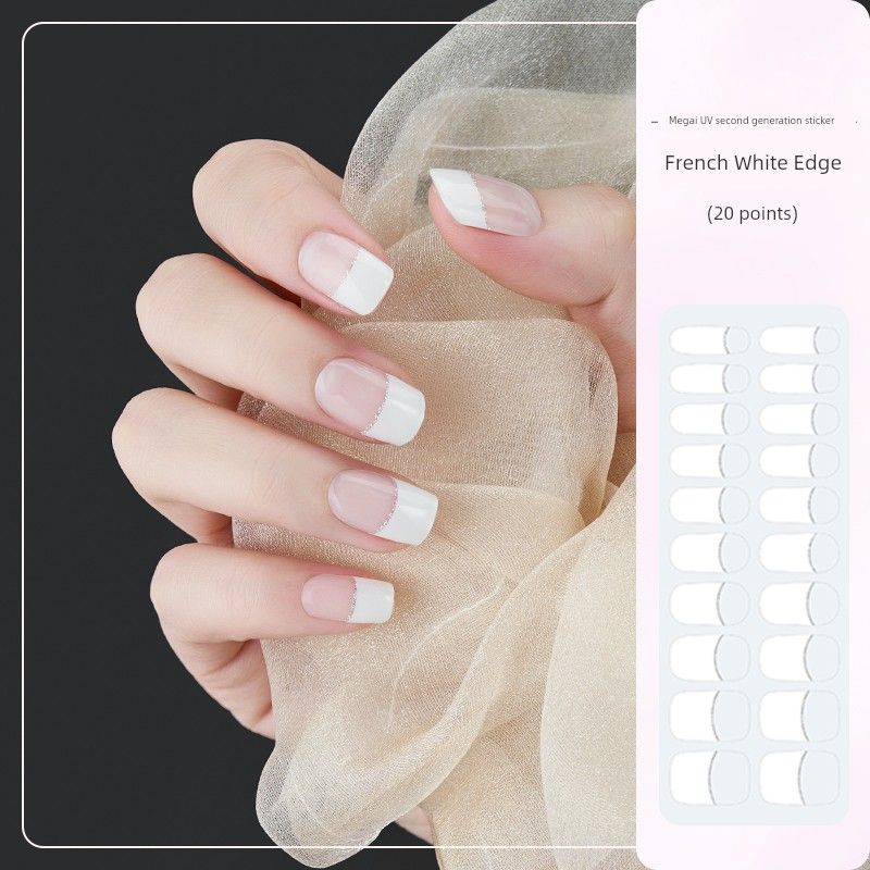 

Meigai UV Nail Sticker Second Generation French White Edge Crescent Smile Oval Waterproof and Durable Semi-Baked Sticker Nail Stickers a NG045