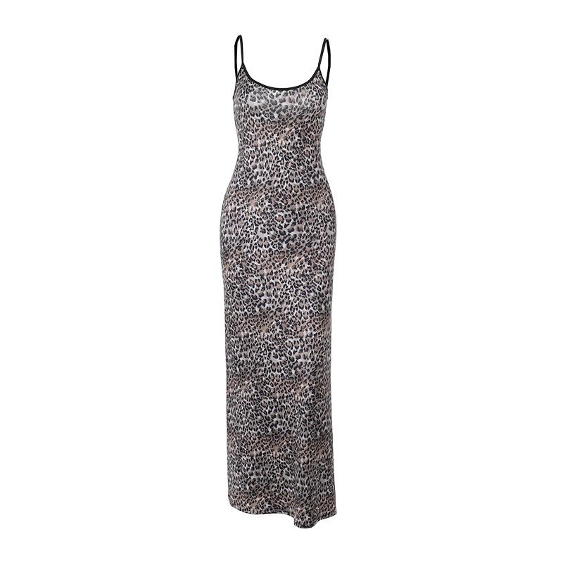 Spring Fashion Women's Dress Socialite Ethos Elegant Slim Leopard Print Halter Dress