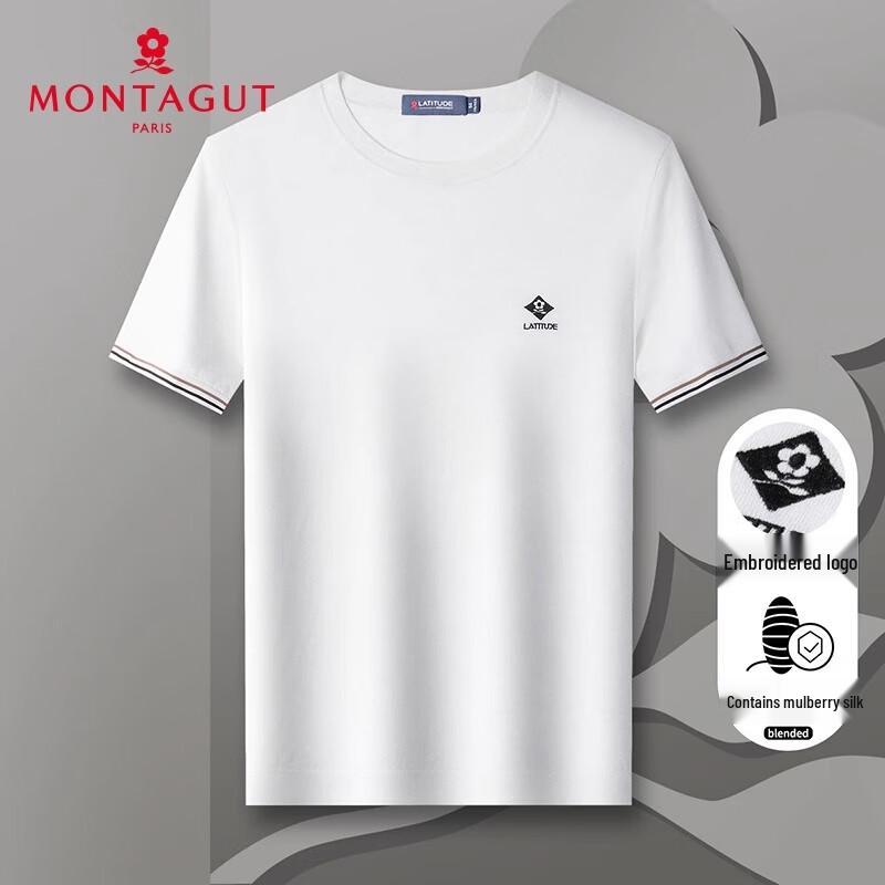 MONTAGUT Men s Summer Silk Blend Embroidered Knit T-Shirt XL