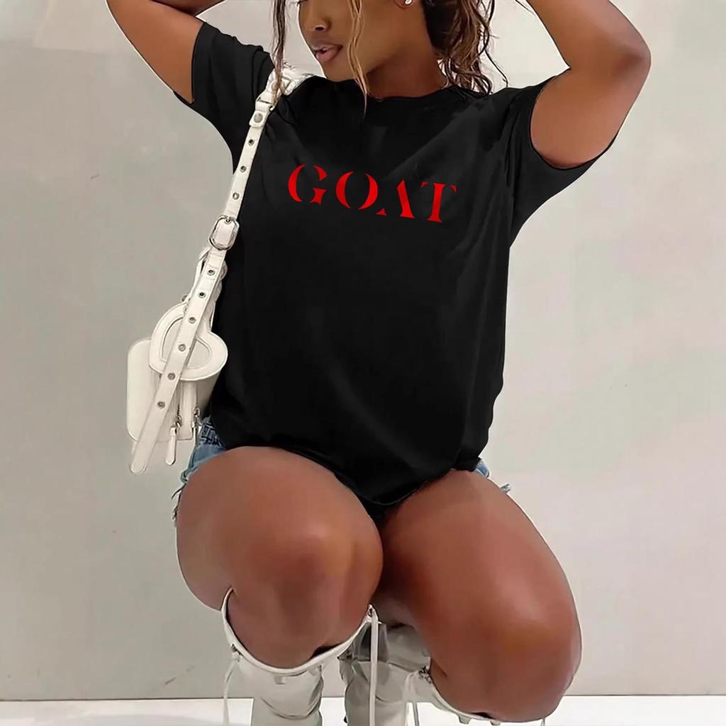 New 2026 Women's Casual GOAT Letter Print Short Sleeve T-Shirt - European & American Style