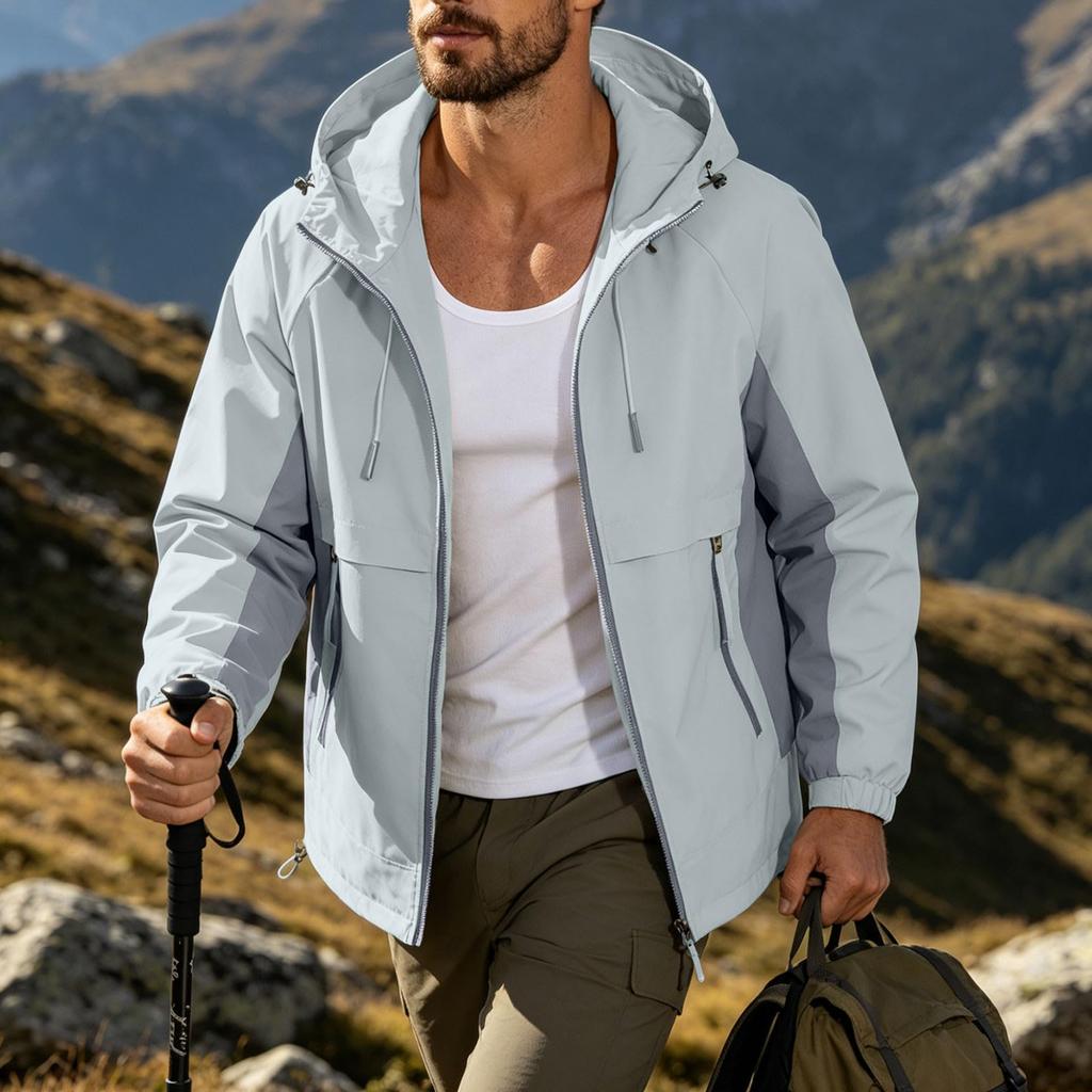Men's Hooded Windbreaker Jacket Lightweight Windproof Versatile Outerwear for Spring and Fall