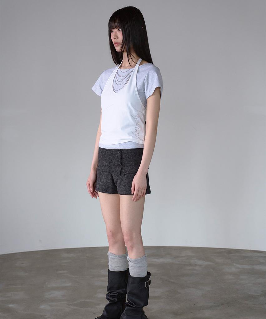 PRENDA Curved Layered Graphic Top White