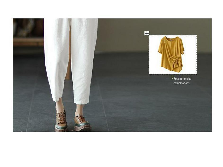 Women's Washed Cotton Elastic Waist Casual Summer Harem Pants with Lace-Up Detail