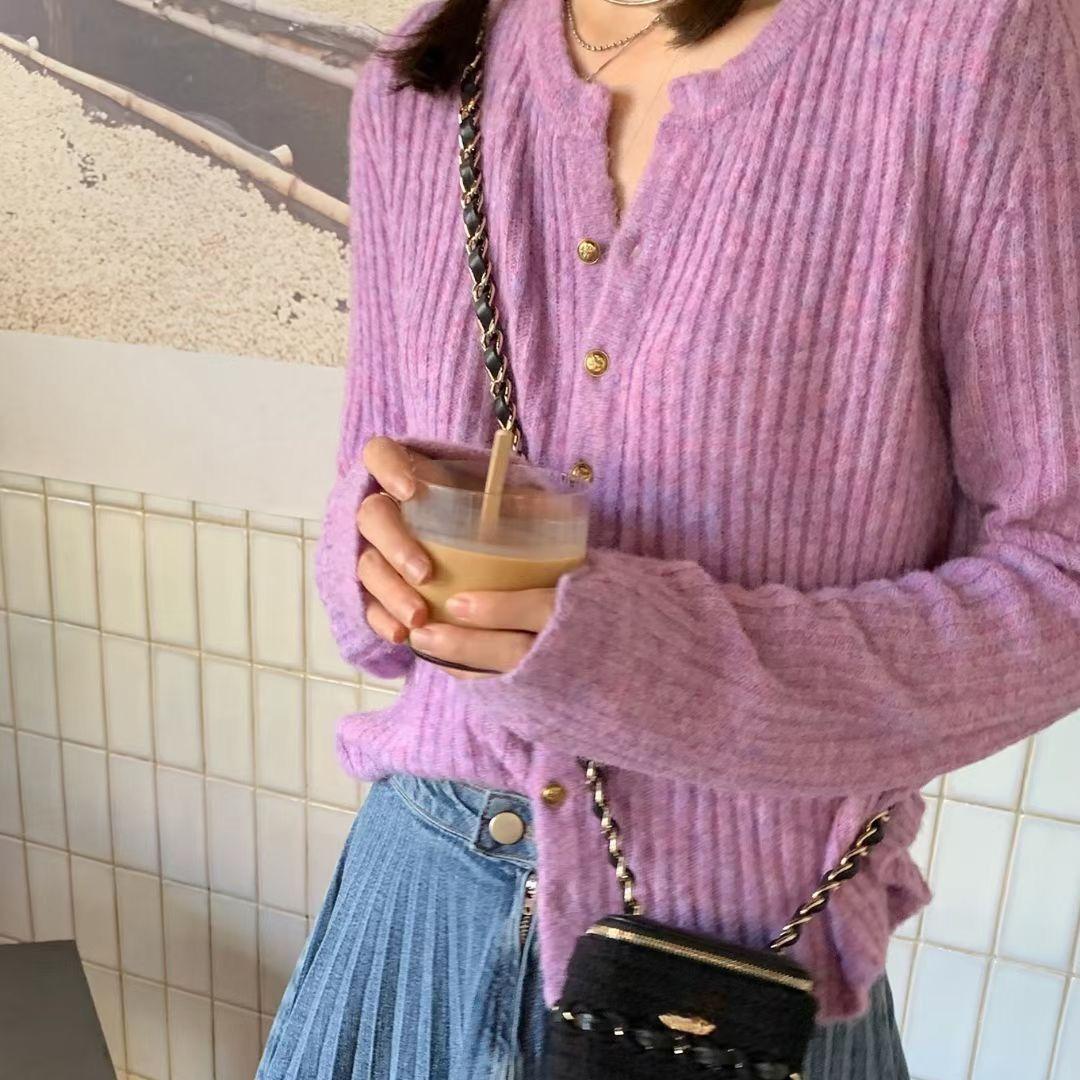 

DAFIFY Женская мода повседневная осень-зима однотонный принт длинный рукав О-образный вырез свитера One size фиолетовый