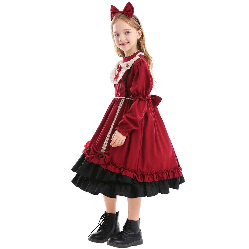 Pinse Clothing Spanish Lolita Halloween Princess Dress for Kids - Wine Red Loli Photography Costume