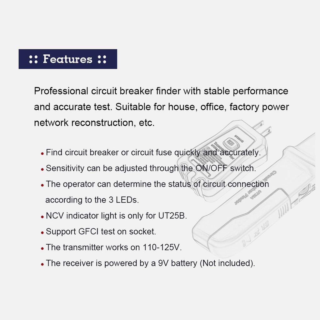 Circuit Breaker Finder with Beeper Indication Flashing LED Light AC90-120V Electric Tester Adjustable Sensitivity