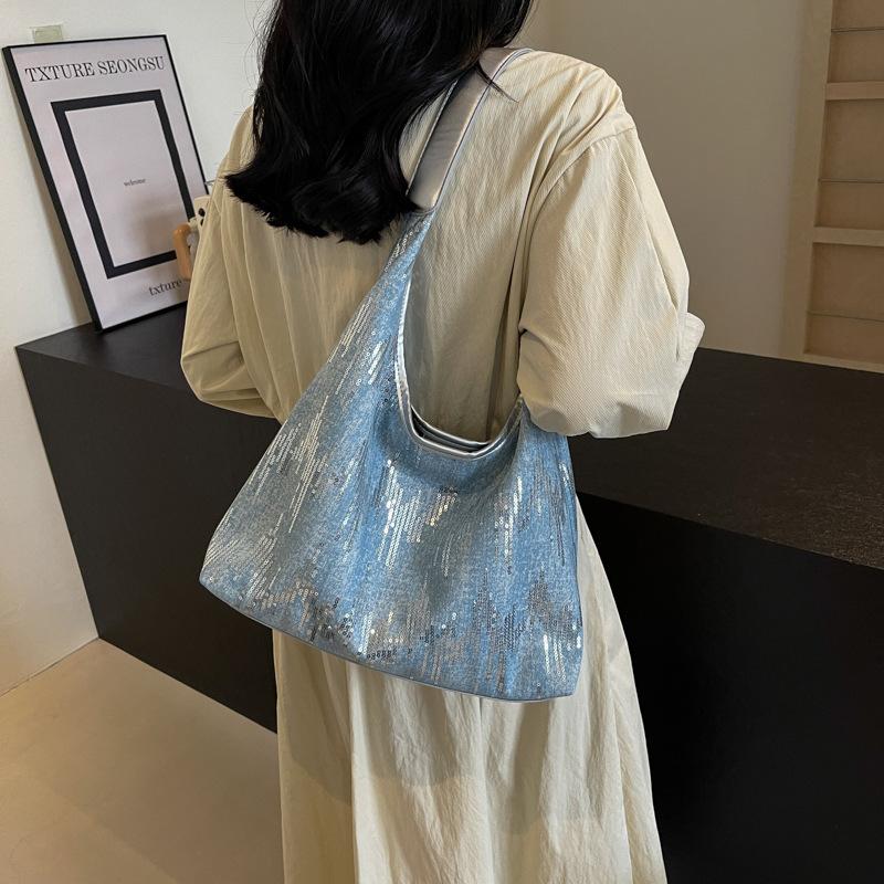 Popular Denim Women's Bags New Casual Simple Large Capacity Shoulder Underarm Bag Portable Tote Bag