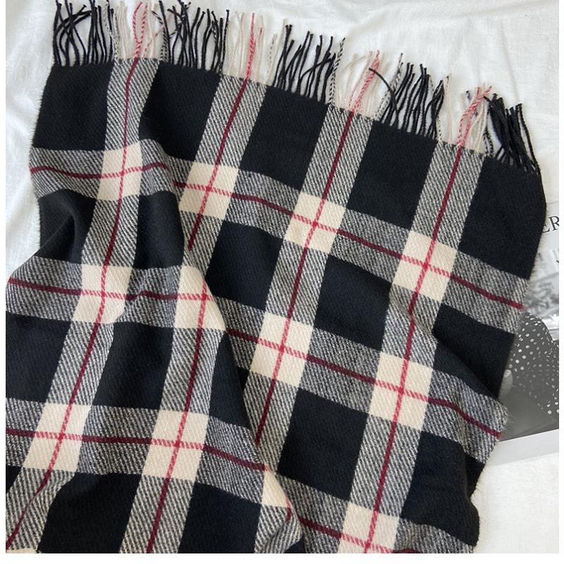 Plaid Scarf Women's New Autumn and Winter Fashion Imitation Cashmere Fringed Shawl Thickened Warm Scarf Windproof, Warm & Decorative, Casual Shawl