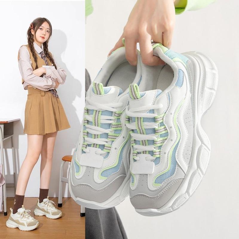 College style retro lace-up dad shoes women's autumn new color matching running shoes student versatile sports shoes