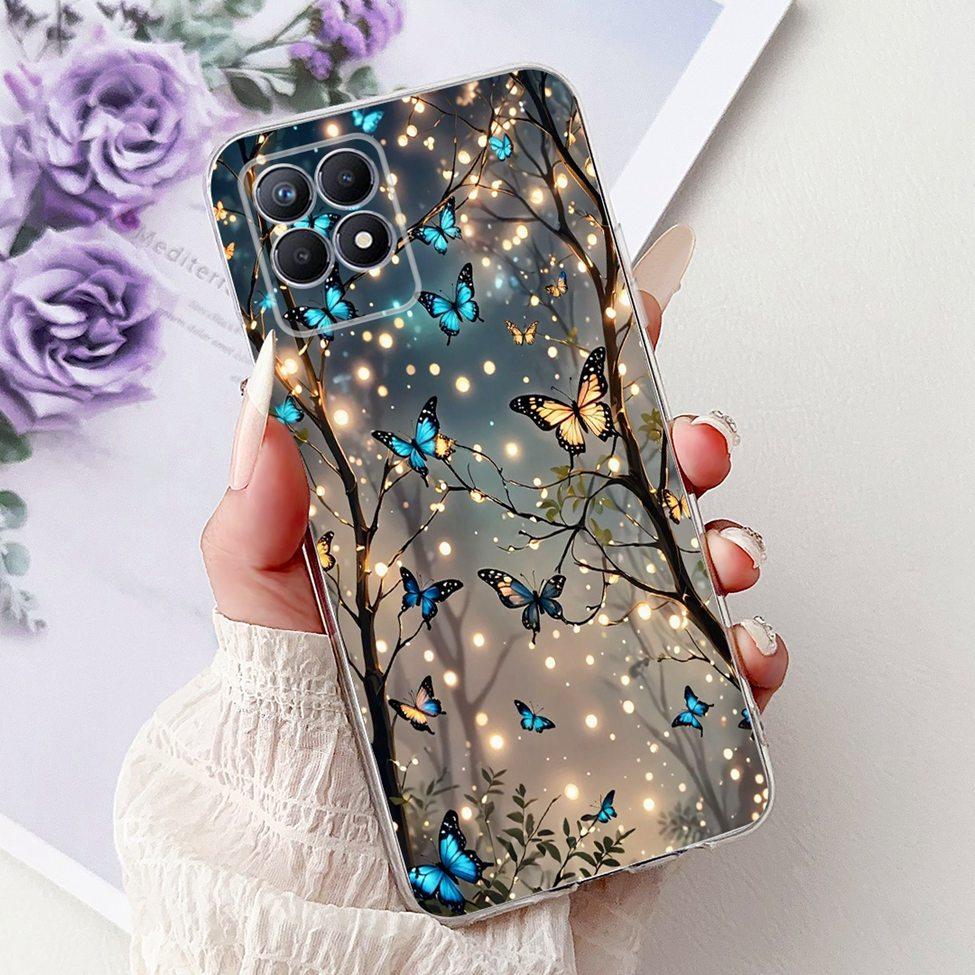 Clear Cover For Realme 8i Case RMX3151 Luxury Butterfly Love Flowers Cool Painted Phone Case For Realme Narzo 50 RMX3286 Cover