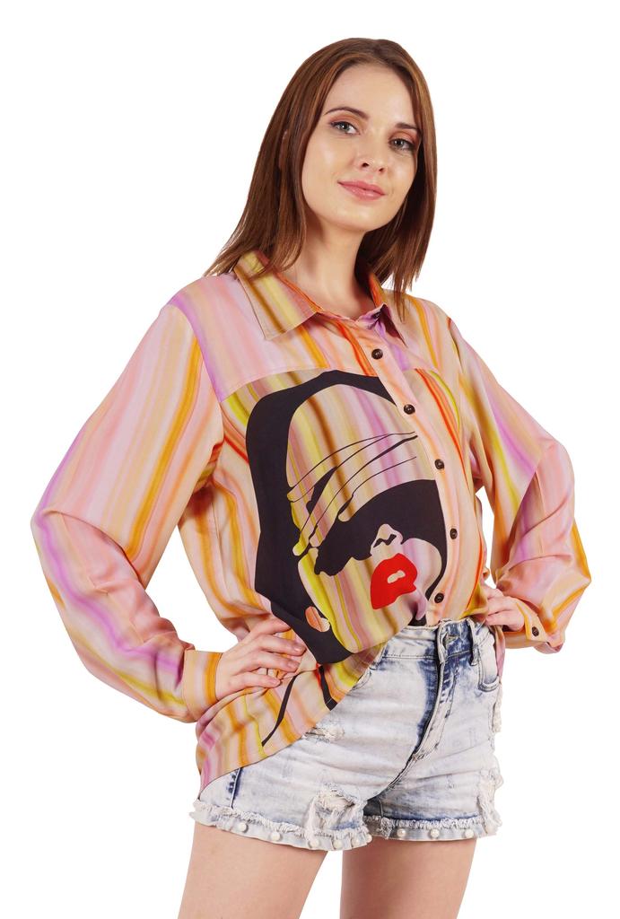 Inkmeso Printed Long Sleeve Oversized Shirt For Women S Loose Fit Button-Down Shirts
