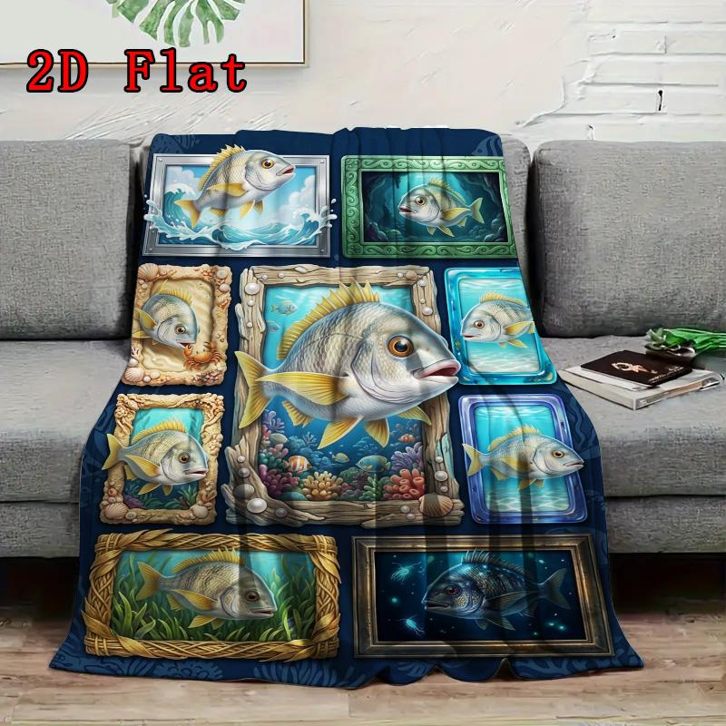 Ocean Fish Collection 2D Flat Pattern Flannel Blanket, High Quality All Seasons, Home Decor, Warmth and Comfort, Perfect for Christmas Gifts.