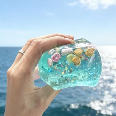 Blue Cubes Sea Squishy Fidget Toy Super Soft Transparent Shell Squeeze Toy Ocean Sensory Anti-Stress After Toys