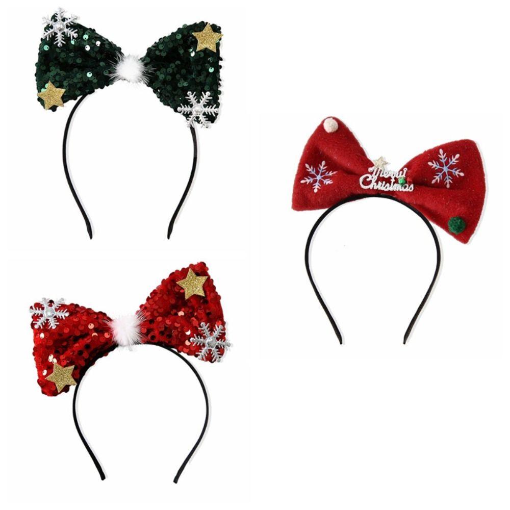Non-slip Christmas Hairband Shiny Christmas Headband Cute Bowknot Hair Hoop  Girls