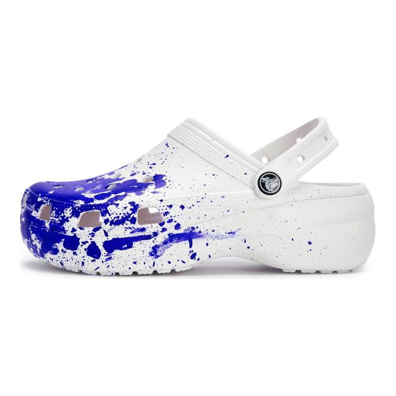Crocs Classic Clog 811 Made Ice Clog Live Special Shoe Box Fluid Ink Splash Comfortable Hole Shoes Women's White Blue