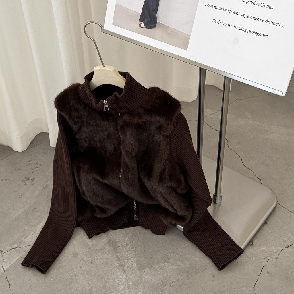 Women Short Faux Fur Winter Coat Knit Sleeve Wholesale