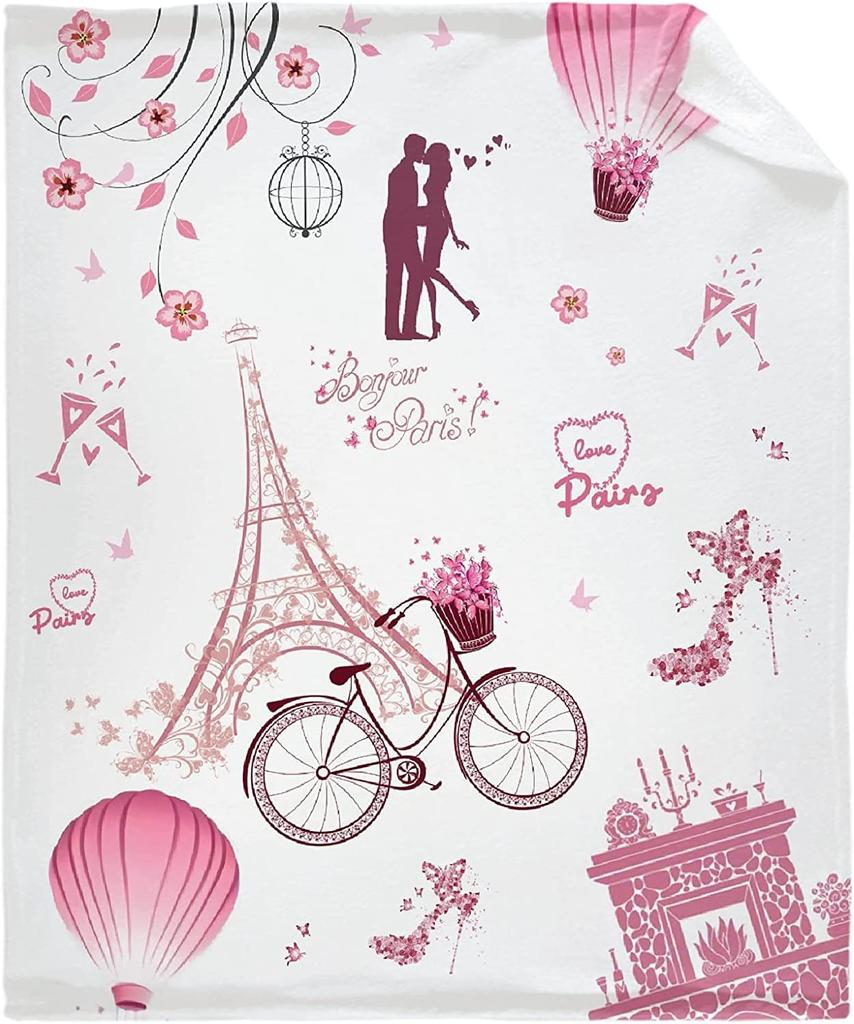 Flanelowy nowoczesny koc turystyczny kolorowy szkic wieży Eiffla w Paryżu francuski koc na fotel rozkładany klimatyzacja koc