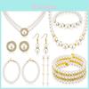 Vintage Chic Artificial Pearl Necklace And Earrings Set For Party Wear With Geometric Design