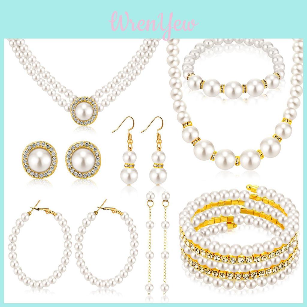 Vintage Chic Artificial Pearl Necklace And Earrings Set For Party Wear With Geometric Design