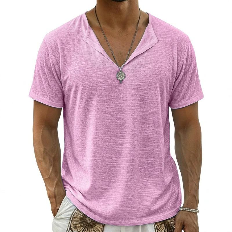 Men V Neck Solid Color Loose Casual Short Sleeve Breathable T Shirt