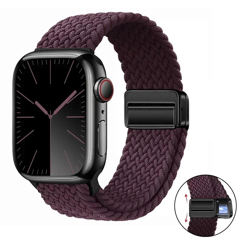 Magnetic Braided Loop Strap For Apple Watch Band 45mm 41mm 44mm 42mm 46mm Ultra 3 49mm Nylon Bracelet iWatch 11 10 9 8 7 6 5 SE