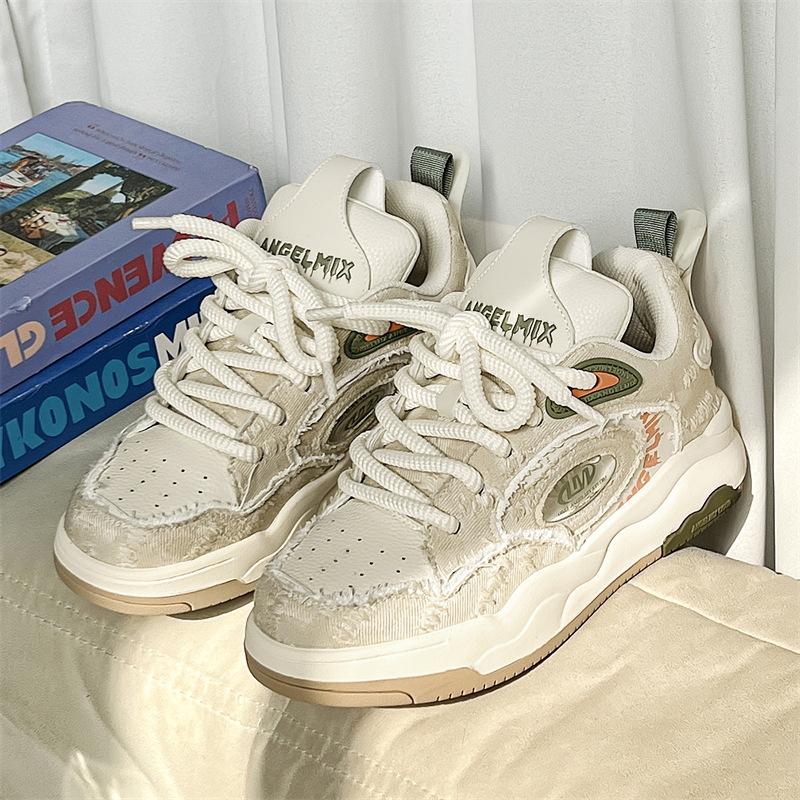 

2025 spring new versatile heightening platform bread shoes board shoes couple shoes men s shoes casual shoes skateboard shoes 44 бежевий