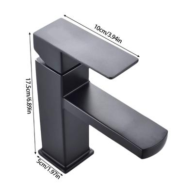 Black Square Basin Faucet Single Handle Hot Cold Water Mixer Stainless Steels Rusts Resistant Bathroom Sink Fixtures