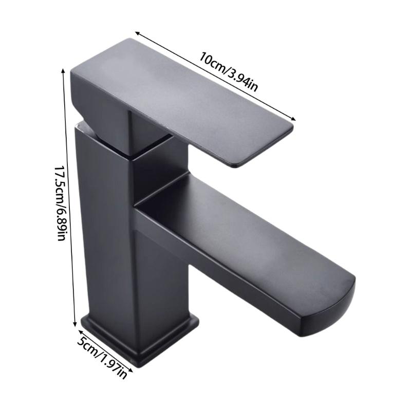 Square Bathroom Sink Faucet Modern Black Finish Single Handle Mixer Tap Hot Cold Water Control Corrosions Resistant