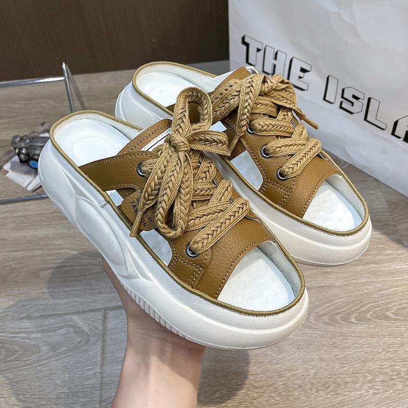 

Тапочки женские 2025 года, новая летняя верхняя одежда на толстой подошве с одной педалью, интернет-знаменитость, сумка, крутые тапочки, европейские сандалии 40